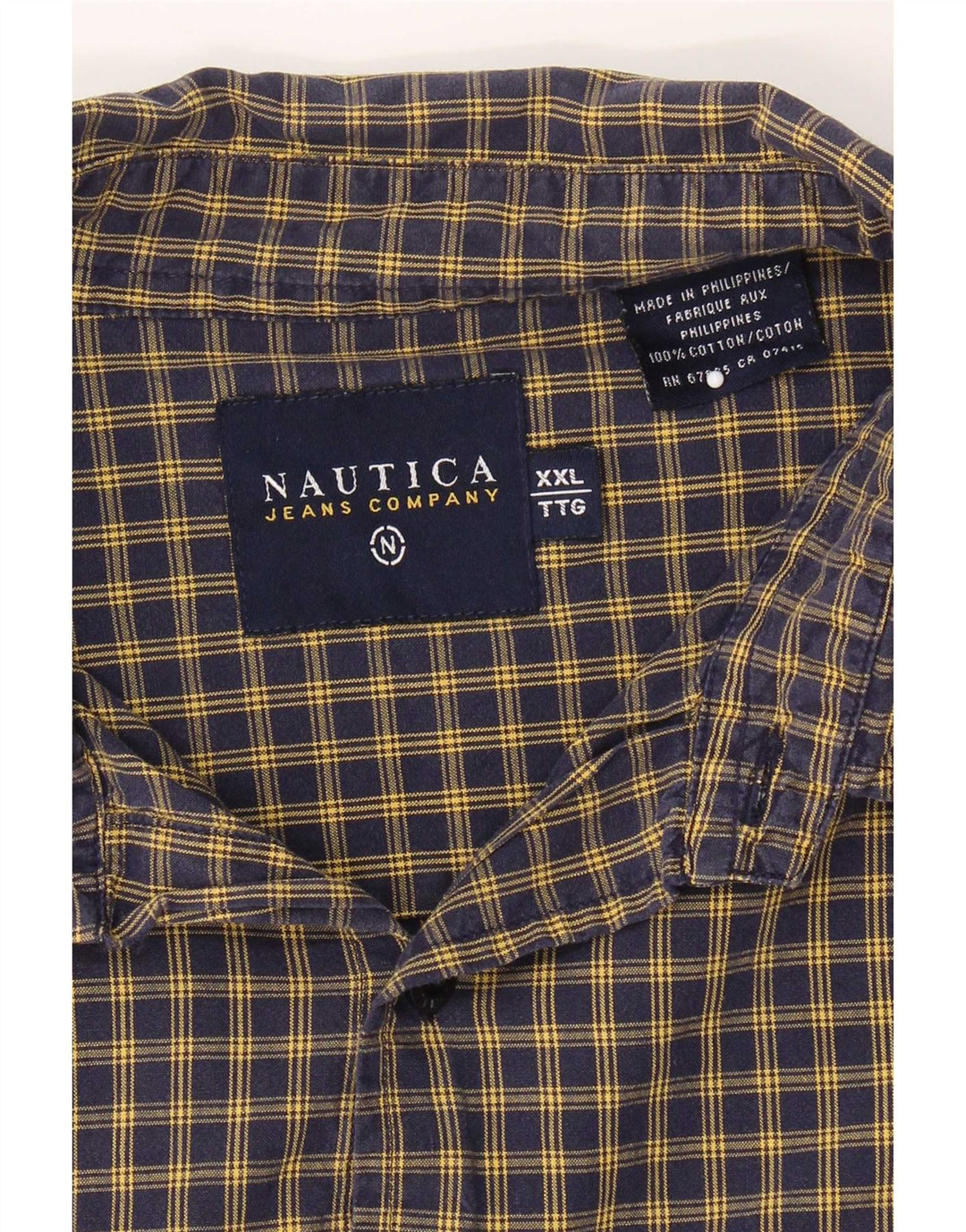 Nautica Mens Shirt 2XL Navy Blue Check Cotton