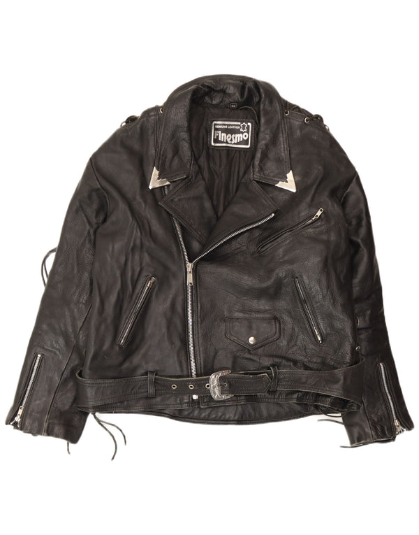 Vintage Mens Leather Biker Jacket Large Black Leather