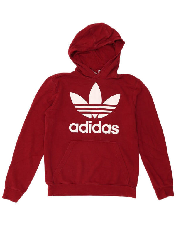 Adidas Boys Graphic Hoodie Jumper 15-16 Years Burgundy Cotton