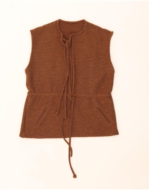 Vintage γυναικείο βολάν μπροστινό γιλέκο Tank Top UK 16 Large Brown