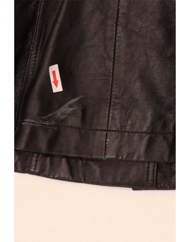 Jaqueta blazer feminina vintage de couro com 3 botões Reino Unido 12 médio preto