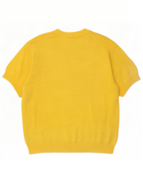 vintage Femmes Manches Courtes Col V Pull Pull UK 14 Jaune Moyen