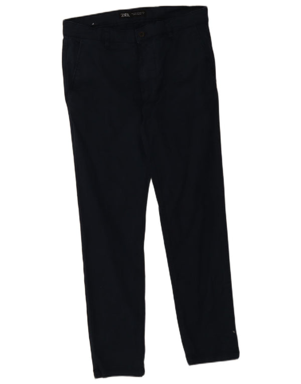 Zara Mens Slim Chino Pantalones EU 42 Large W32 L30 Azul Marino Algodón