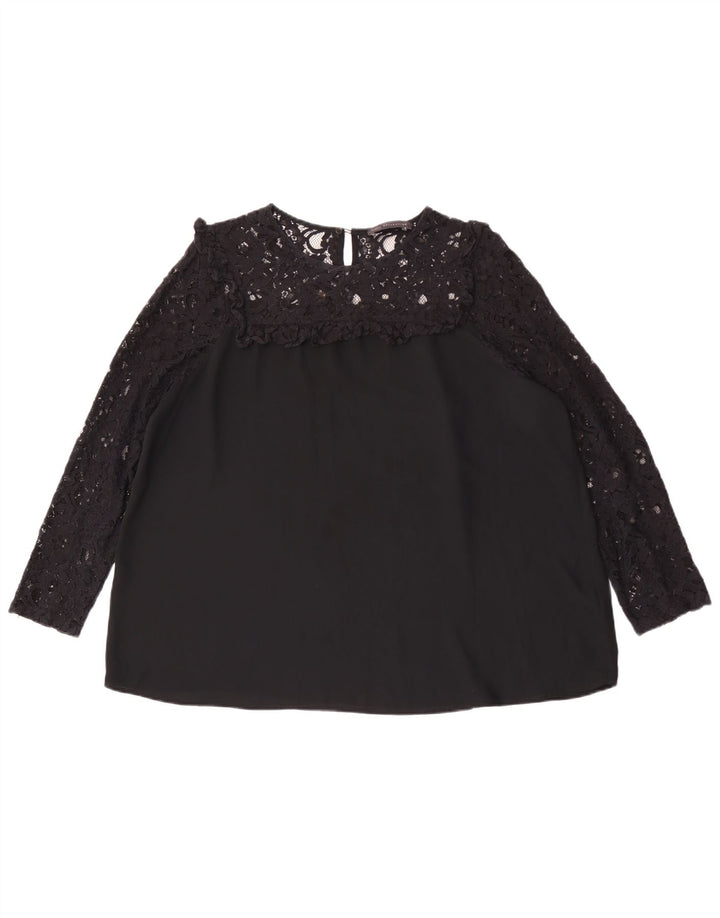 Marks & Spencer Womens Long Sleeve Oversized Blouse Top UK 16 Large Black