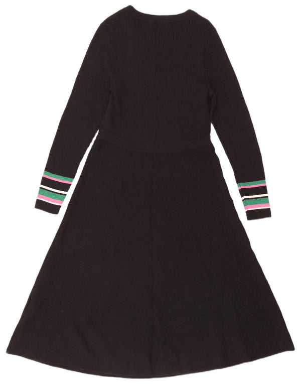 Hobbs Womens Long Sleeve Jumper Dress UK 16 Large Black Striped Merino Wool