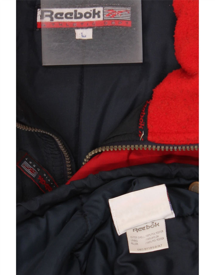Giacca a vento con cappuccio da uomo Reebok UK 40 Large Blu Colourblock Poliestere
