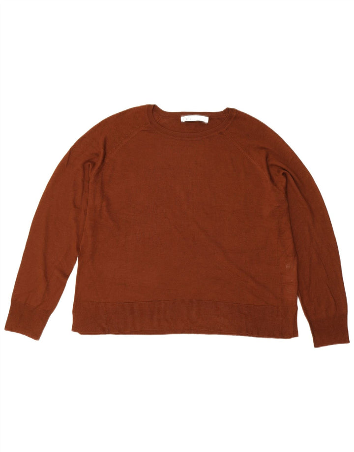 Zara Womens Oversized Boat Neck Jumper Sweater UK 14 Medium Brown Viscose