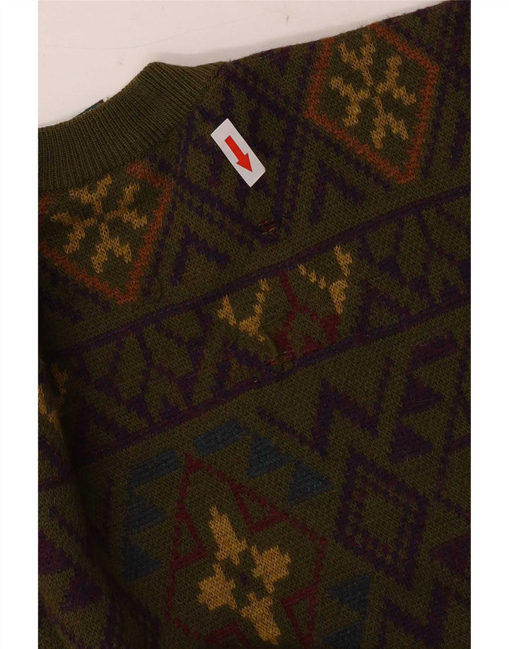 Navigare Mens Crew Neck Jumper Sweater Medium Khaki Geometric Wool