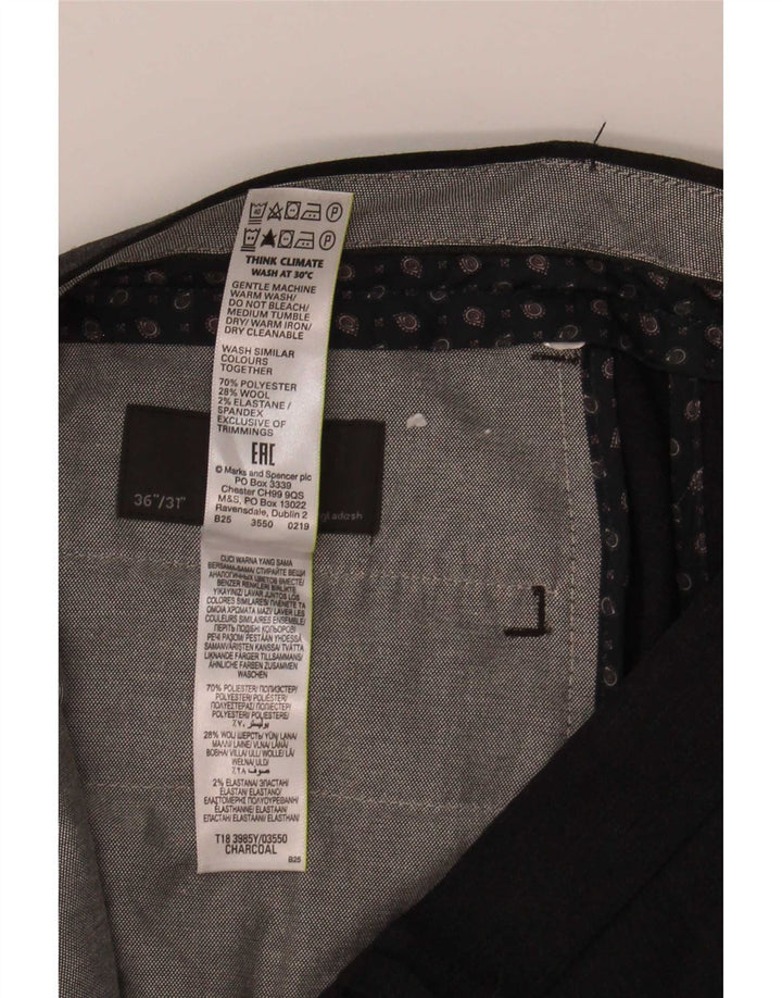 Marks & Spencer Mens Straight Regular Suit Trousers W36 L31 Grey Polyester