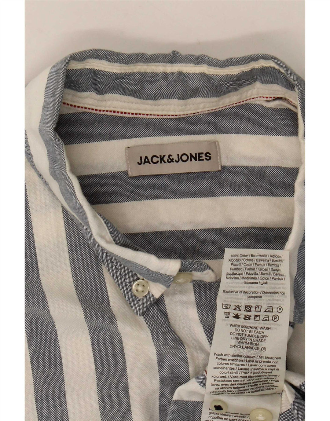 Jack & Jones Mens Short Sleeve Shirt Medium Blue Striped Cotton