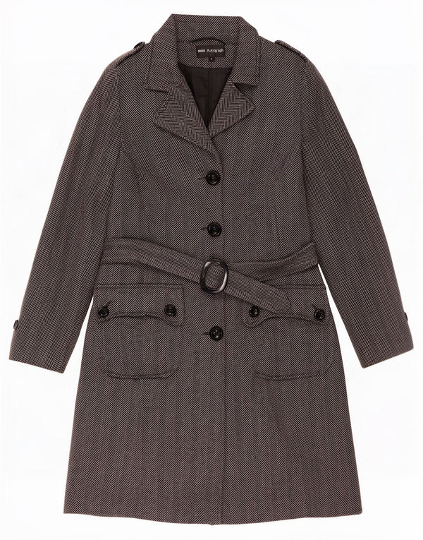 Marks & Spencer Womens Autograph Overcoat UK 8 Small Grey Herringbone Wool