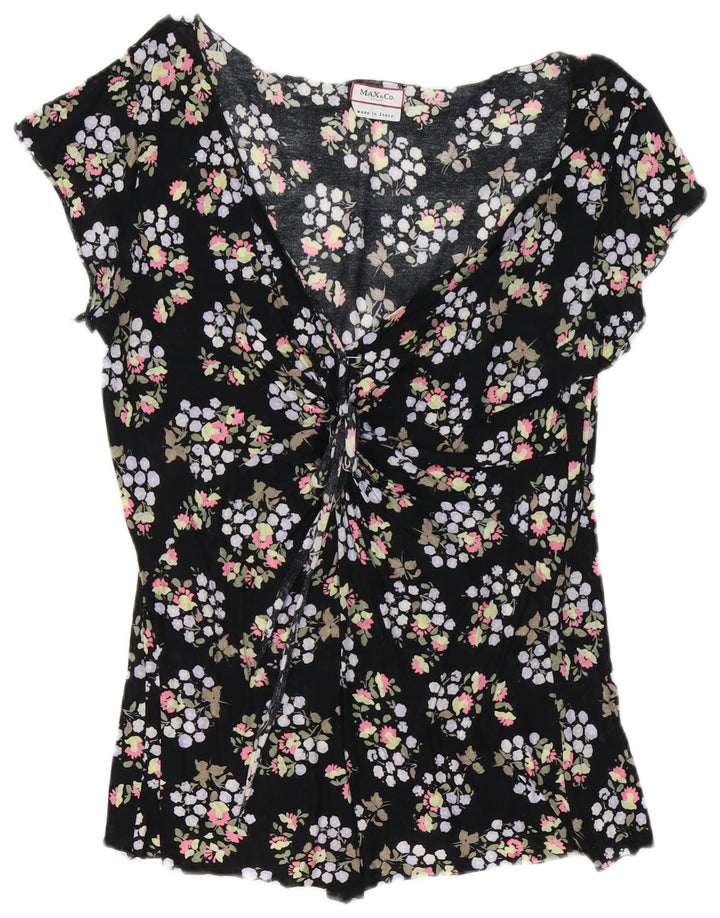 Max & Co. Womens Blouse Top UK 10 Small Black Floral