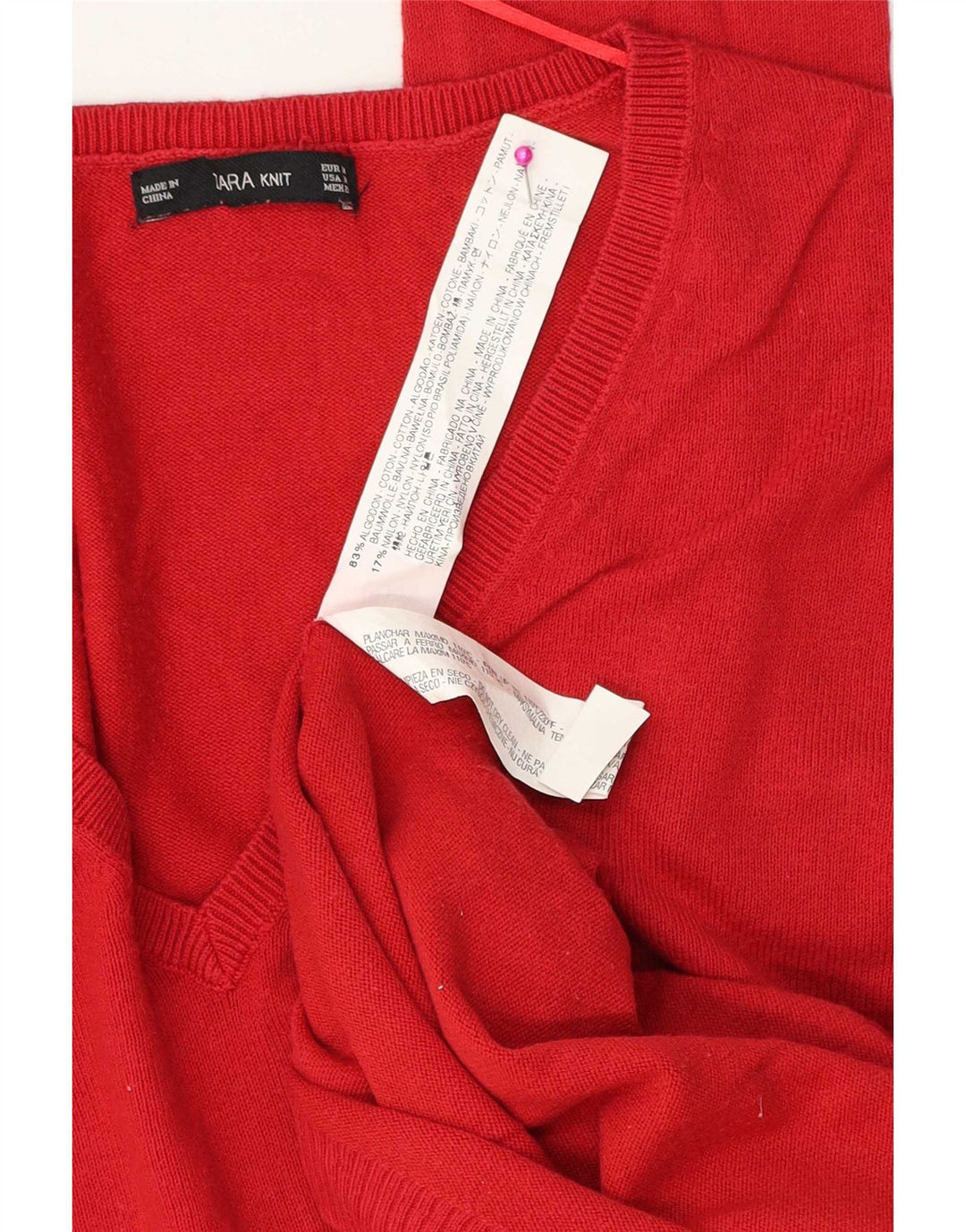 Zara Womens Oversized V-Neck Jumper Sweater UK 14 Medium Red Cotton