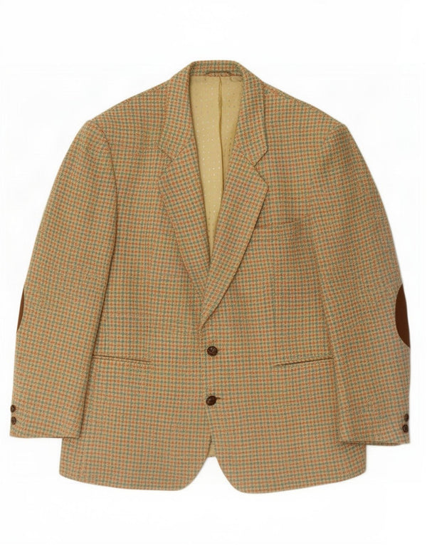 vintage Homme 2 Bouton Blazer Veste IT 52 XL Vert Poule Laine