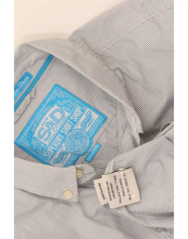 Superdry Herrenhemd 2XL, weiße Gingham-Baumwolle
