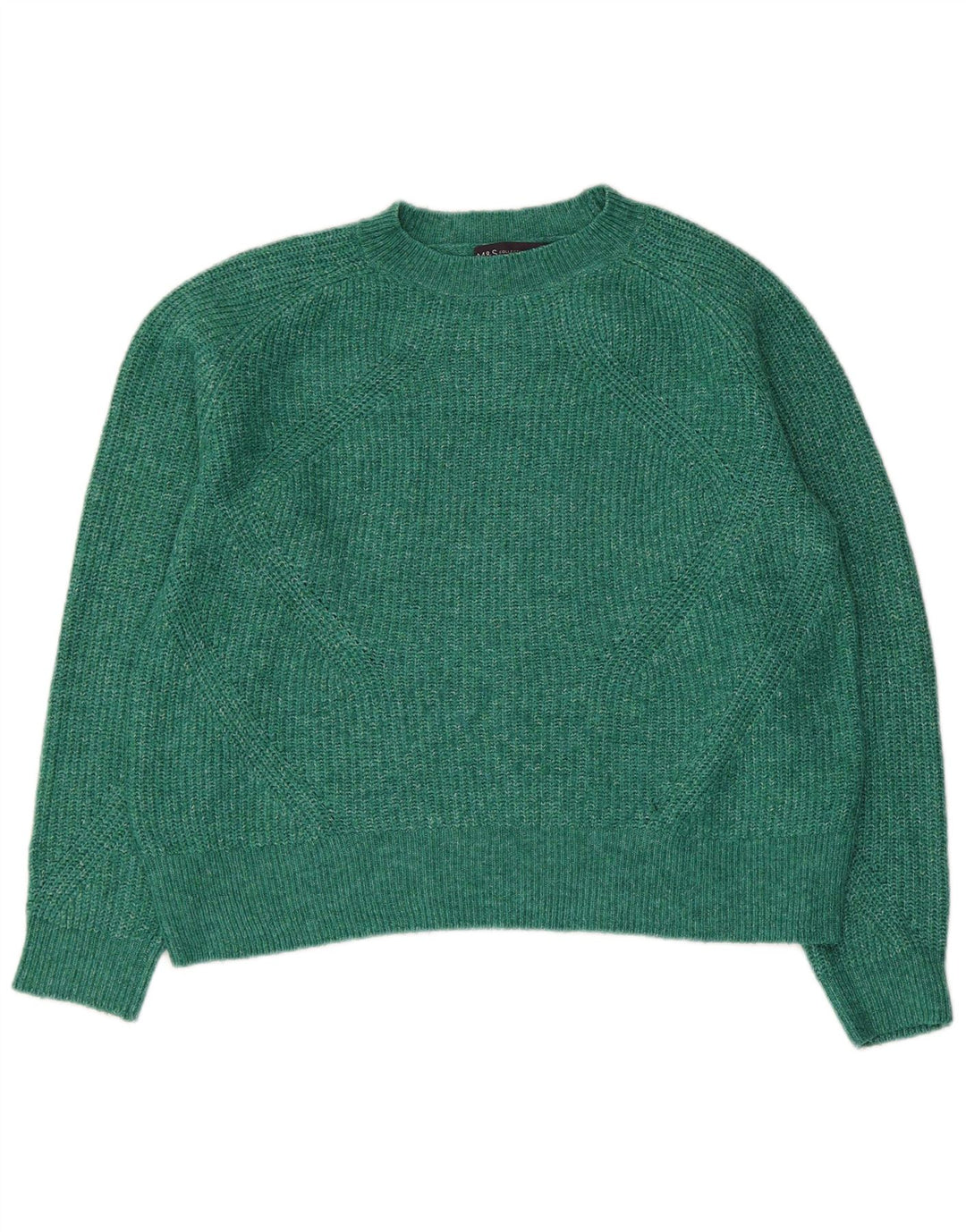 Marks & Spencer Womens Crew Neck Jumper Sweater UK 14 Medium Green Flecked