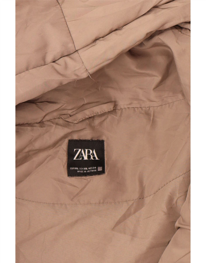 Zara Womens Oversized Crop Hooded Padded Jacket UK 20 2XL Beige Polyester