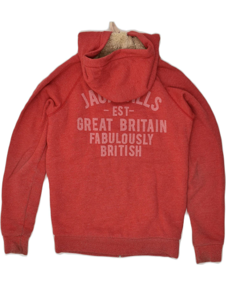 JACK WILLS Womens Sherpa Graphic Zip Hoodie Sweater UK 8 Small Red Cotton | Vintage Jack Wills | Thrift | Second-Hand Jack Wills | Used Clothing | Messina Hembry 