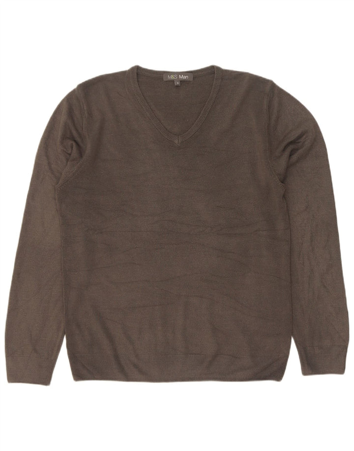 Marks & Spencer Mens V-Neck Jumper Sweater Medium Grey Acrylic