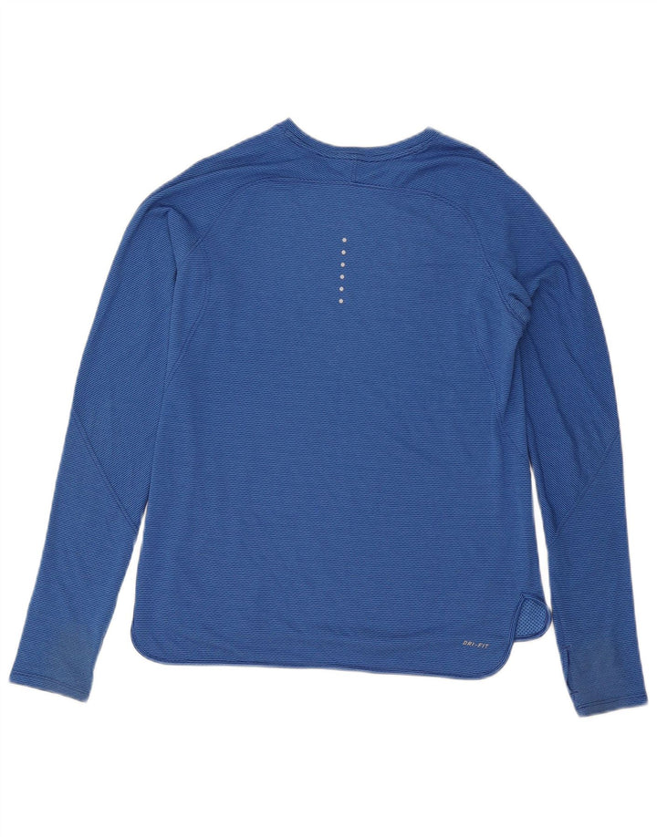 Nike Womens Dri Fit Top Long Sleeve UK 14 Large Blue Pinstripe Polyester