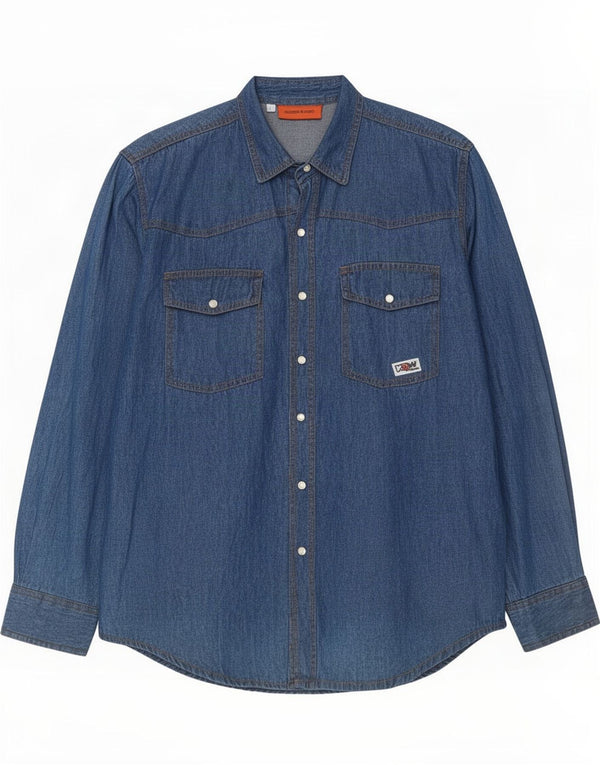 Camicia Kappa da uomo in denim di cotone medio blu navy