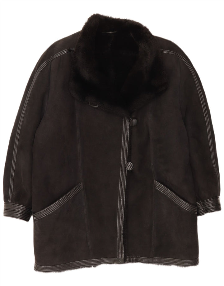 Cappotto in shearling vintage da donna UK 16 grande nero