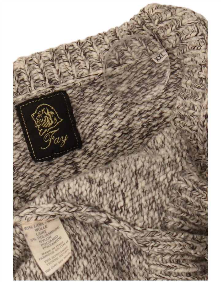 Fay Mens V-Neck Jumper Sweater 2XL Grey Flecked Wool