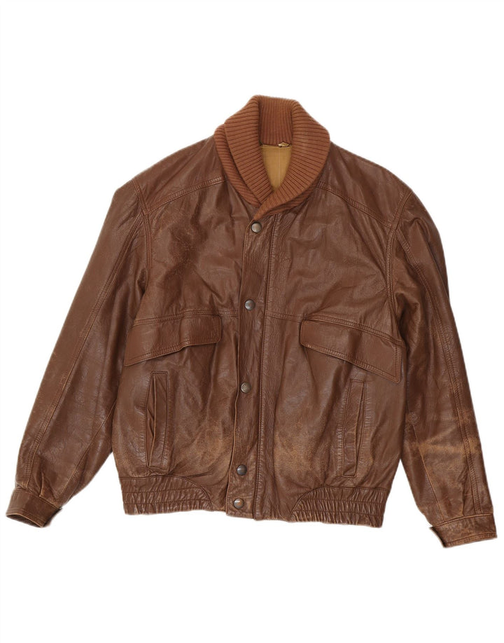 Vintage Mens Leather Jacket IT 48 Medium Brown Leather