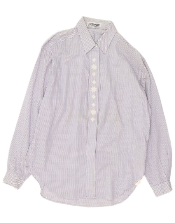 Vintage Womens Shirt UK 14 Medium Blue Pinstripe Cotton