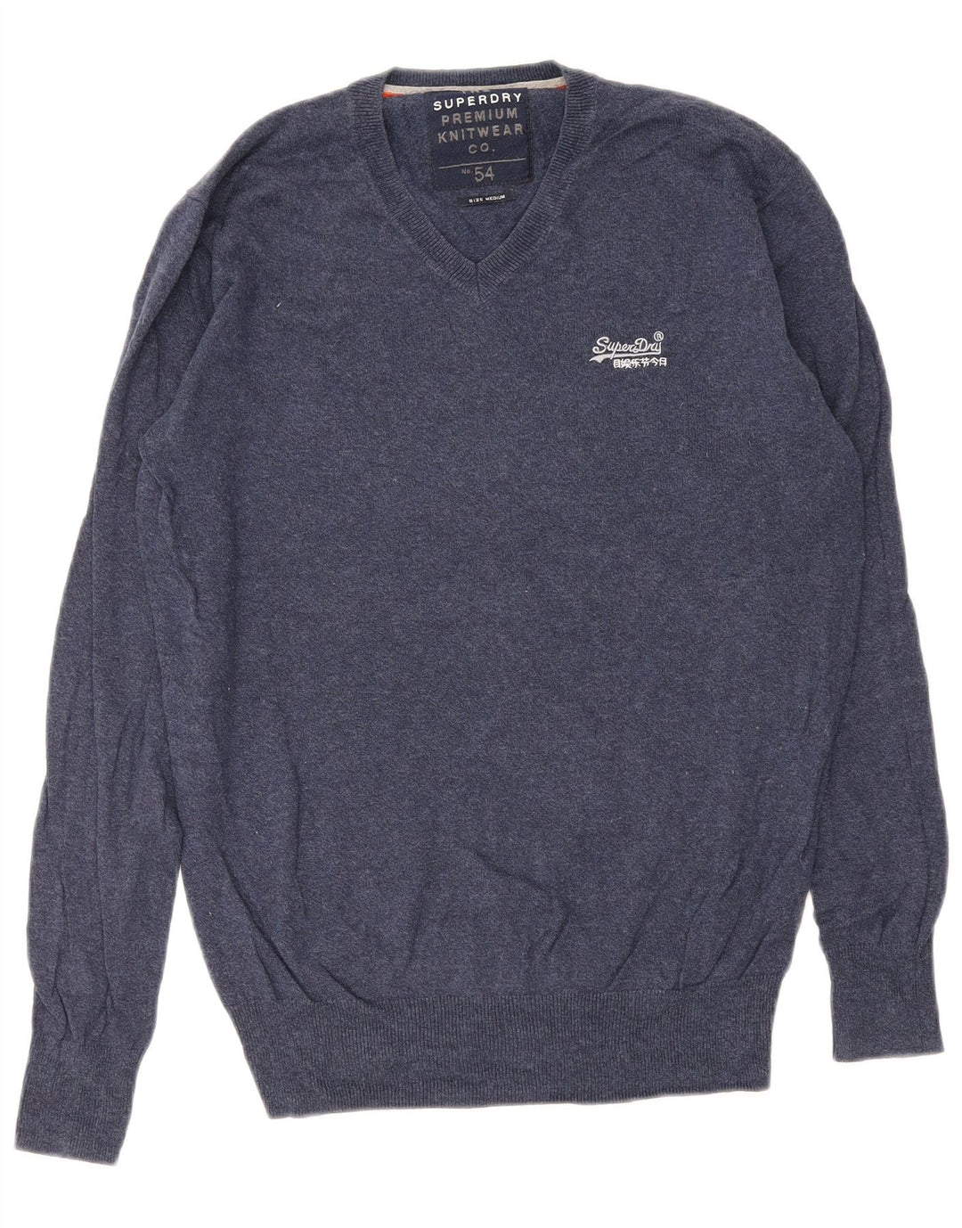 Superdry Mens V-Neck Jumper Sweater Medium Navy Blue Cotton