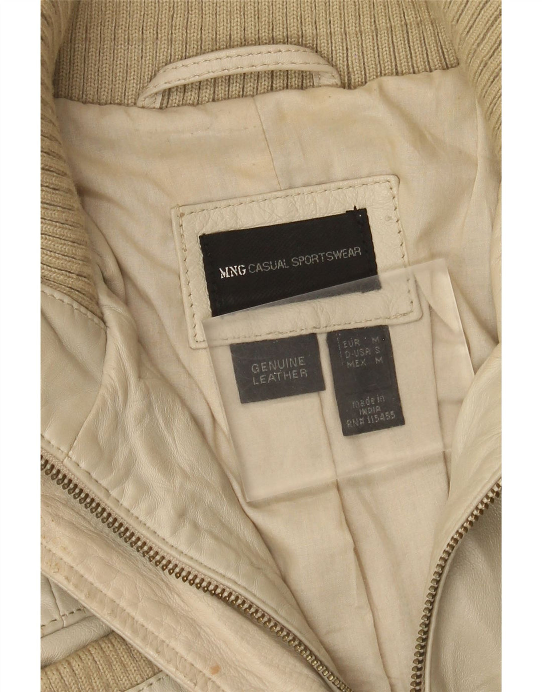 Mango Mujer Chaqueta De Cuero UK 42 Medio Beige