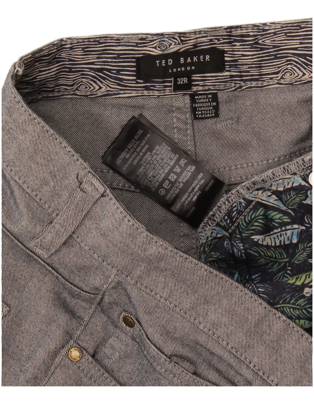Ted Baker Mens Slim Casual Trousers W32 L30 Grey Cotton