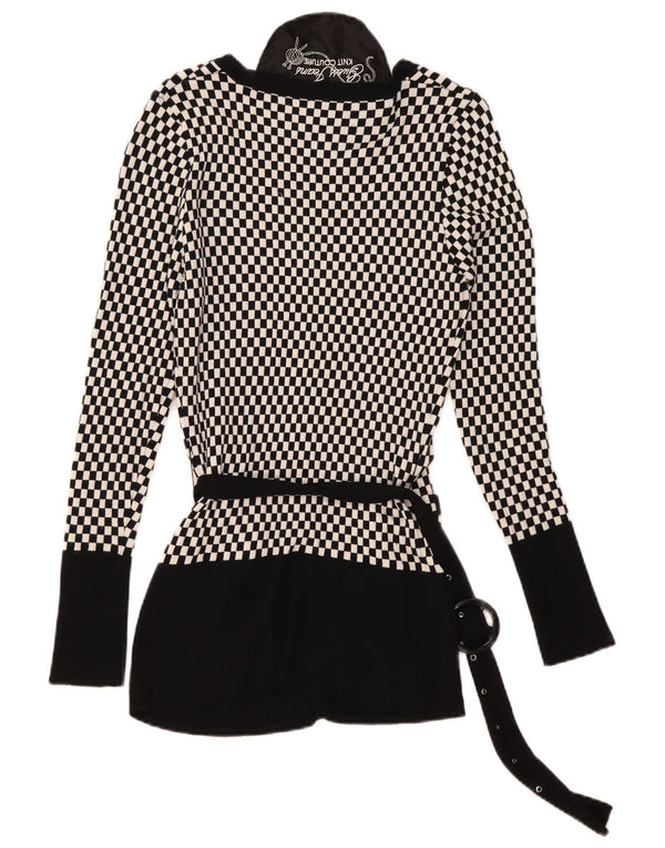 Guess Womens Cardigan Sweater UK 14 Large Black Geometric Viscose