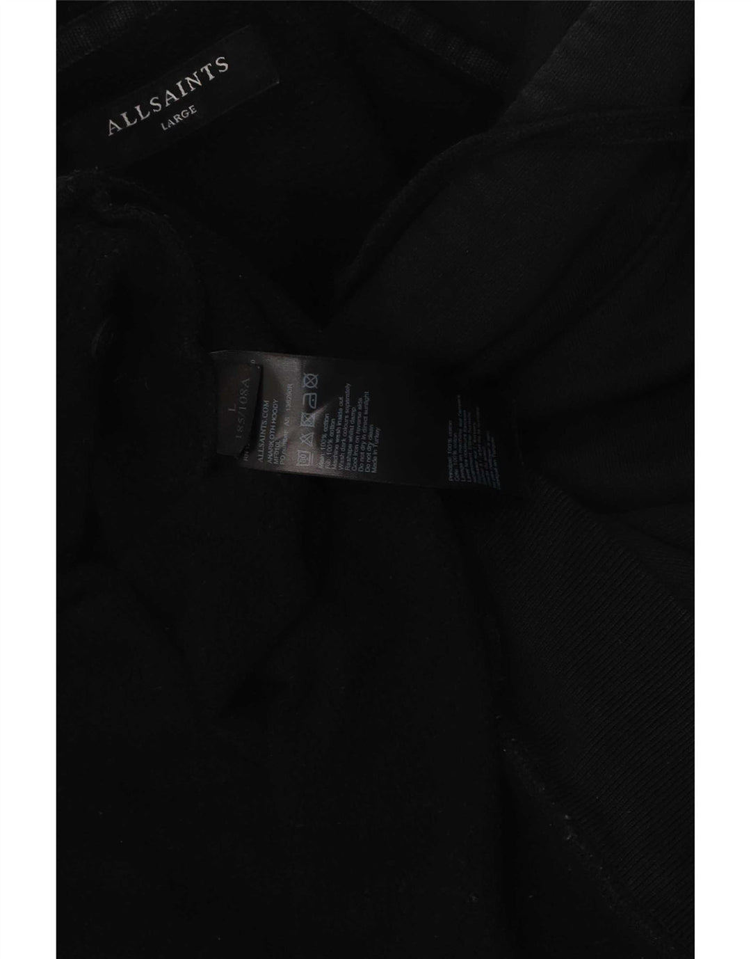 All Saints Mens Hoodie Jumper Large Black Cotton
