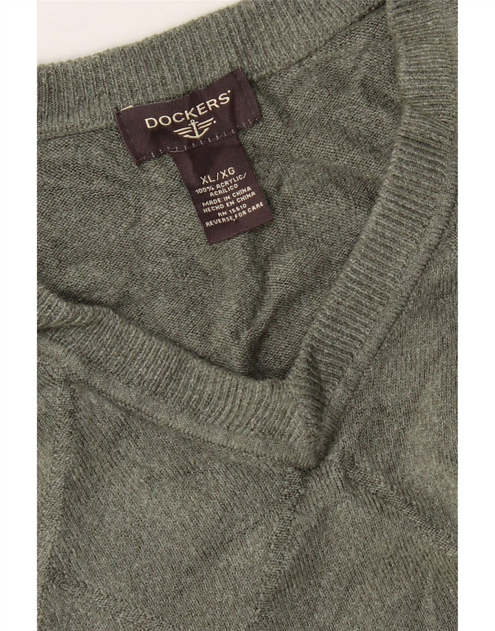 DOCKERS Mens V-Neck Jumper Sweater XL Green Acrylic Vintage Dockers and Second-Hand Dockers from Messina Hembry 