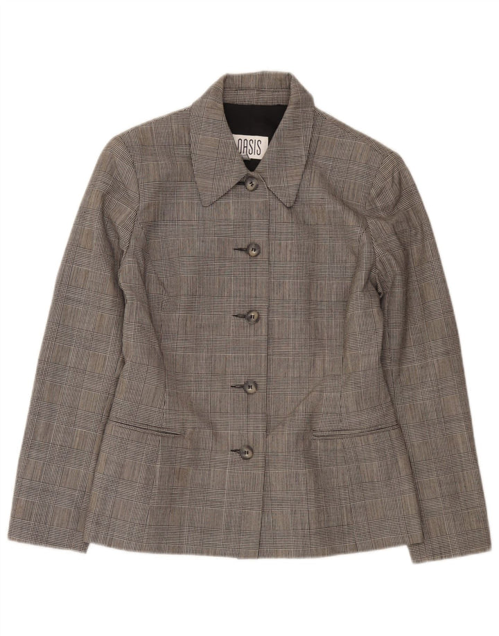 Giacca blazer a 5 bottoni da donna Oasis UK 10 piccola lana a quadri grigi
