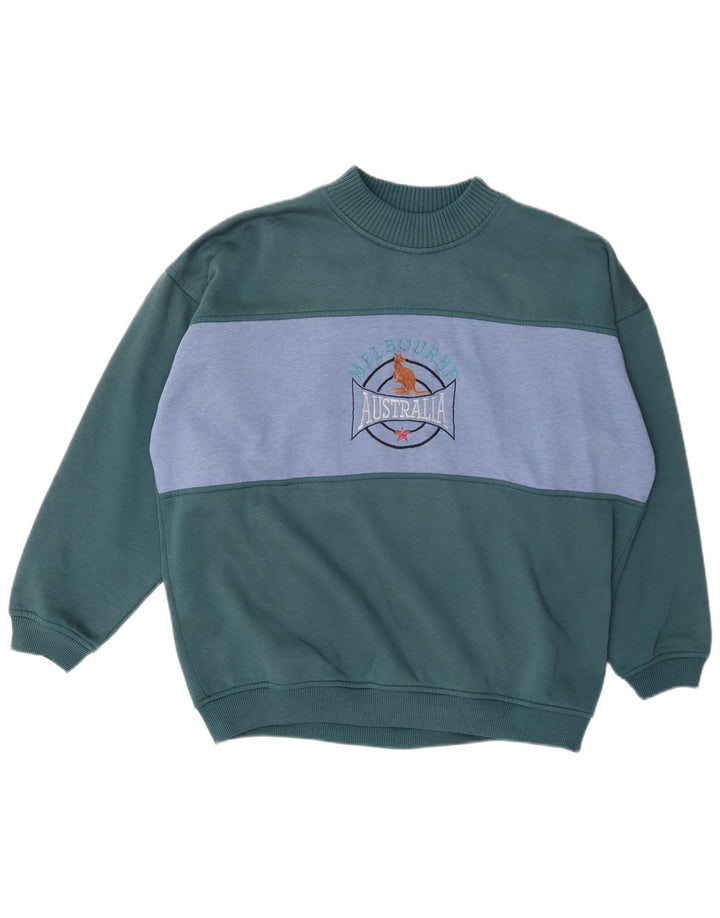 Vintage Mens Graphic Sweatshirt Jumper XL Green Colourblock Polyester