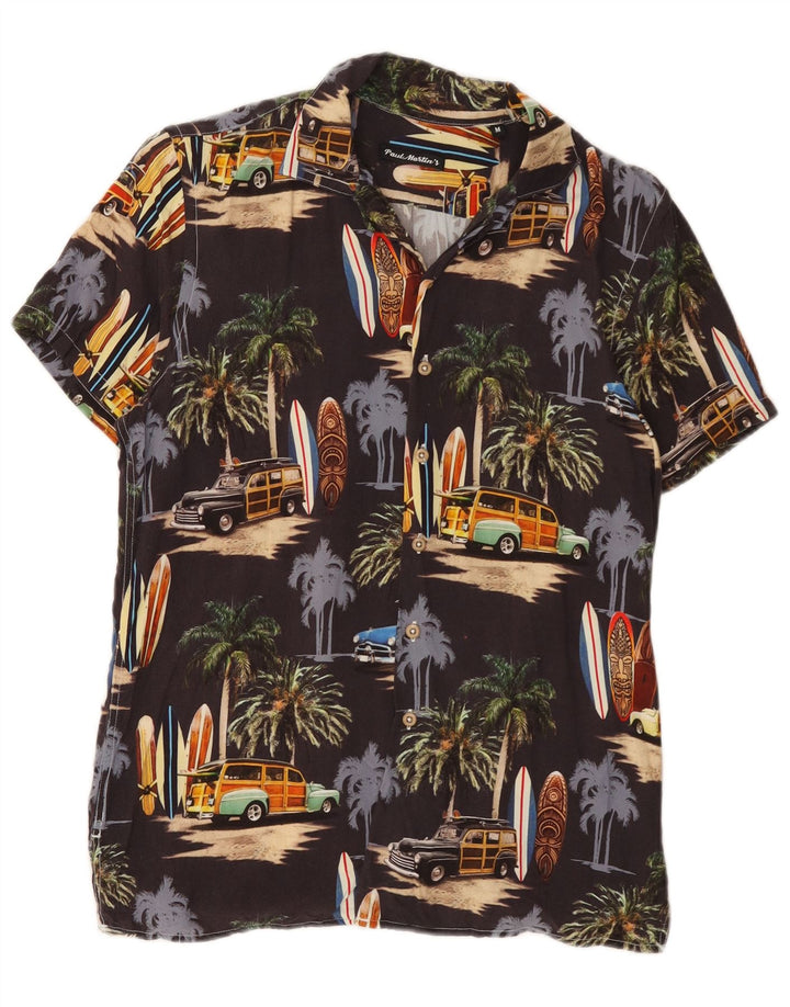 Vintage Mens Graphic Short Sleeve Shirt Medium Black Viscose Hawaiian