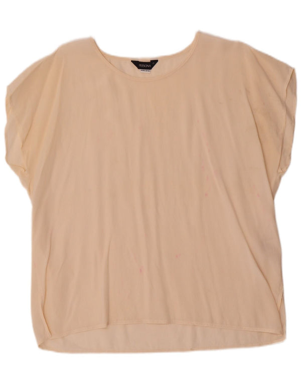 Persona Top camicetta regolare a maniche corte da donna UK 18 XL Beige Seta