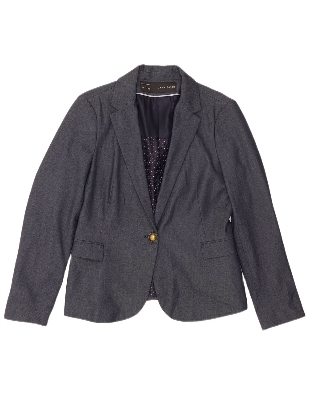 Zara Womens 1 Button Blazer Jacket UK 14 Large Navy Blue
