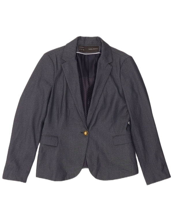 Zara Womens 1 Button Blazer Jacket UK 14 Large Navy Blue