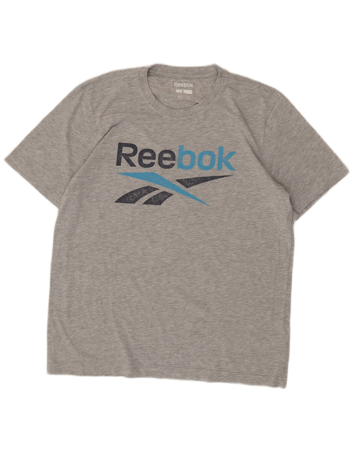 REEBOK Mens Graphic T-Shirt Top Large Grey Cotton