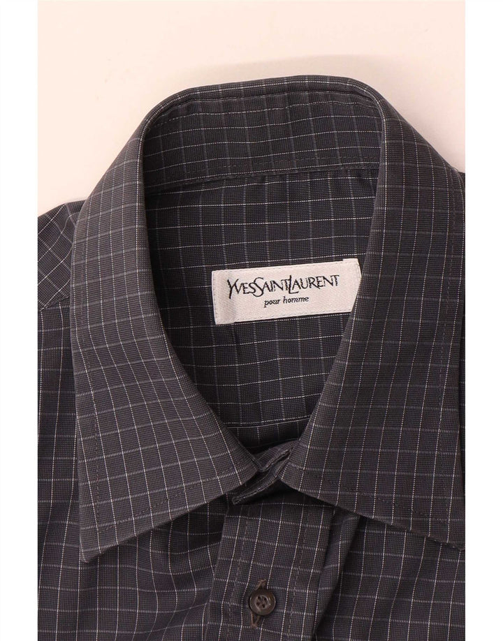 Yves Saint Laurent Camisa para hombre Talla 40 15 3/4 Cuadro gris medio