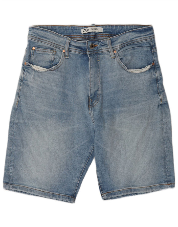 Zara Mens Denim Shorts EU 42 Large W32 Blue Cotton