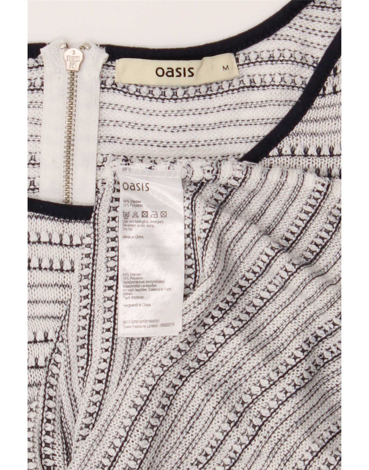 Oasis Womens 3/4 Sleeve Tunic Top UK 12 Medium White Striped Viscose