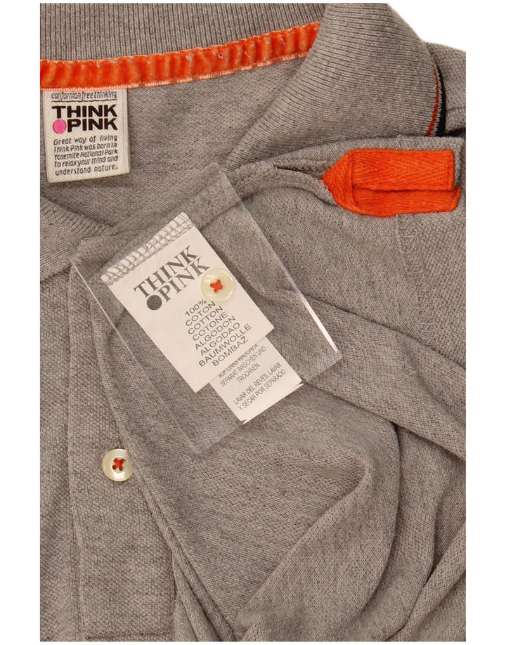 THINK PINK Mens Polo Shirt Small Grey Cotton