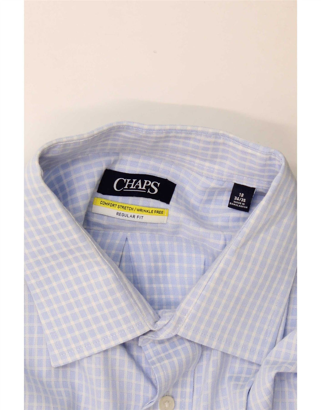 Chaps Mens Stretch Regular Fit Shirt Size 18 2XL Blue Gingham Cotton