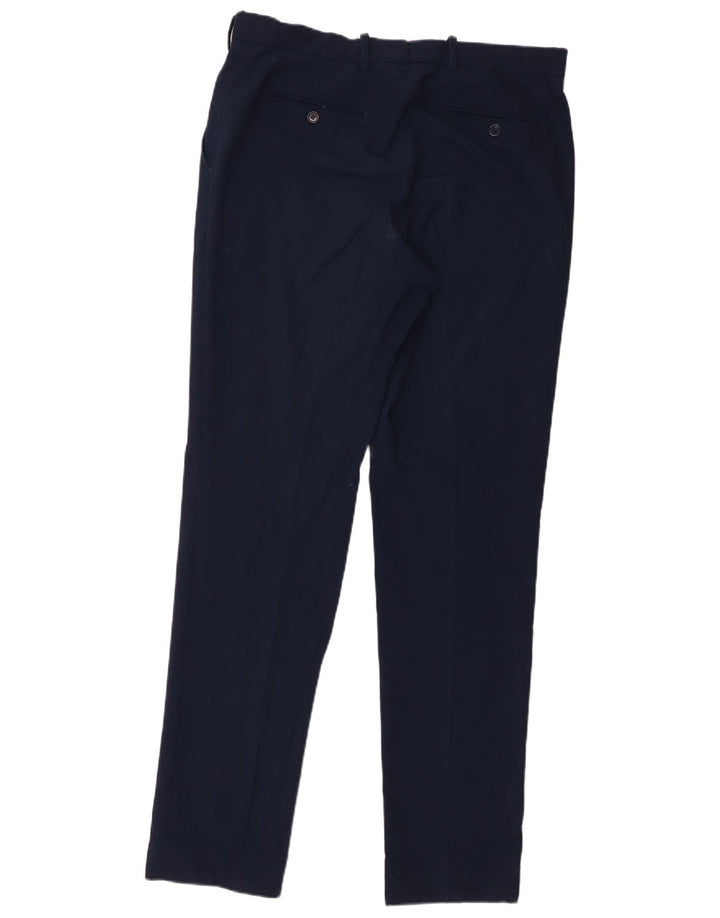 Marks & Spencer Mens Straight Suit Trousers W34 L33 Navy Blue Wool
