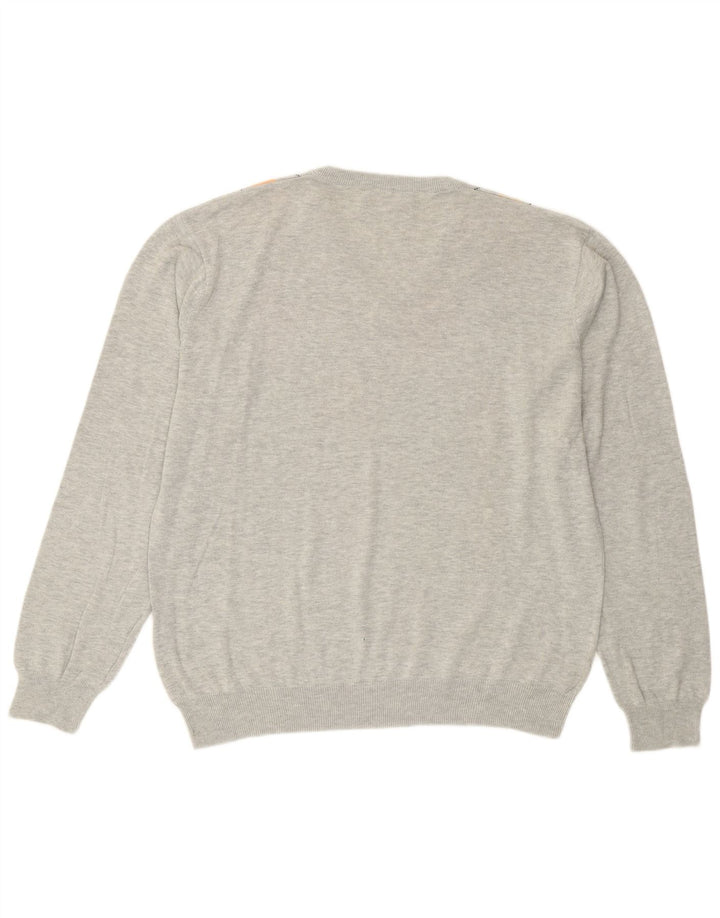 Gant Mens V-Neck Jumper Sweater XL Grey Argyle/Diamond Cotton