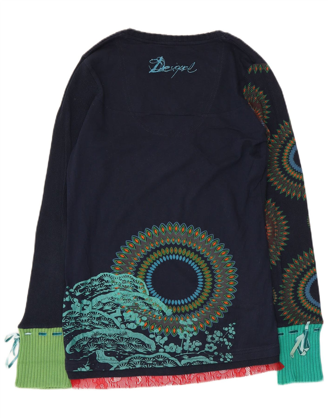 Desigual Womens Graphic Top Langarm UK 12 Medium Navy Blue Geometrisch